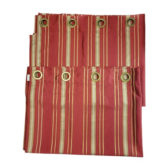 Pier 1 Imports Vibrant Red Gold Stripe Window Curtain Panels (2) 54"x84"